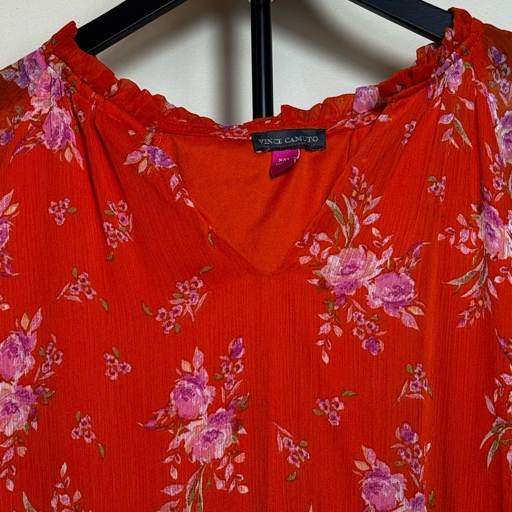 Vince Camuto Orange Floral Boho Tiered Dress XXL Long Sleeve - Picture 3 of 5